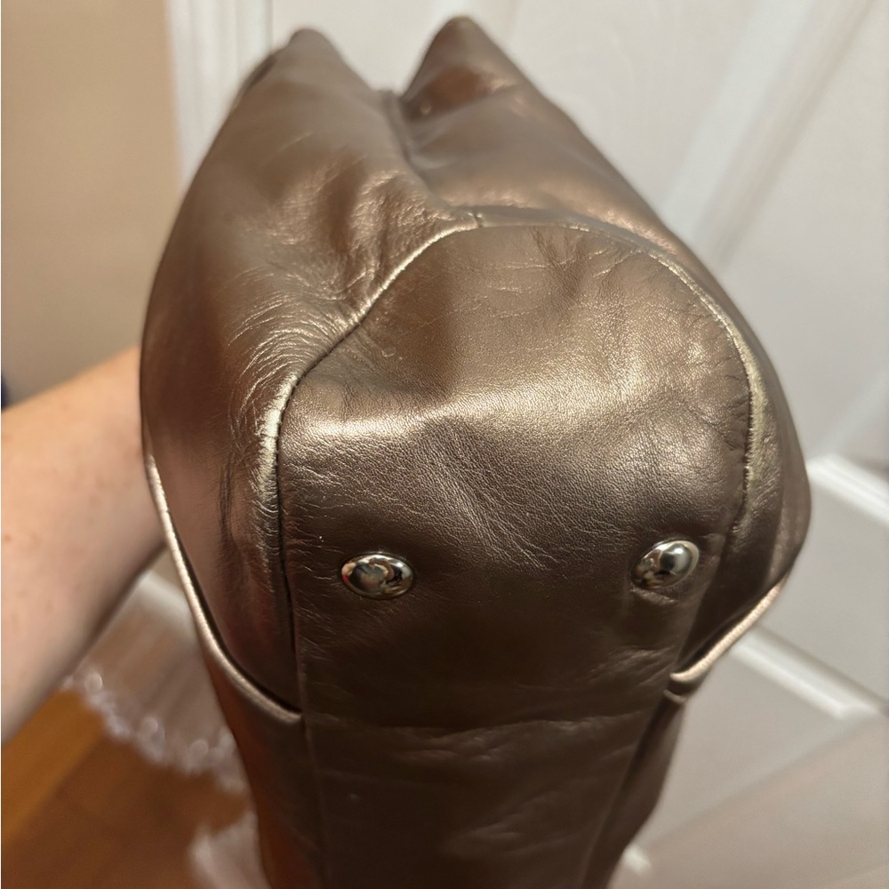 Coach Y2K M1159-F18751 SoHo Large Metallic Bronze Leather Buckle Flap Hobo EUC - Picture 6 of 13